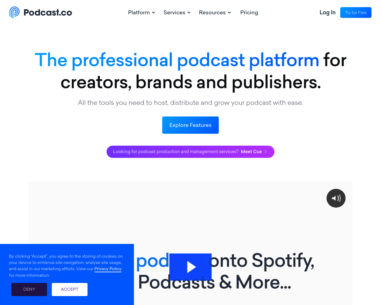 Podcastco homepage screenshot