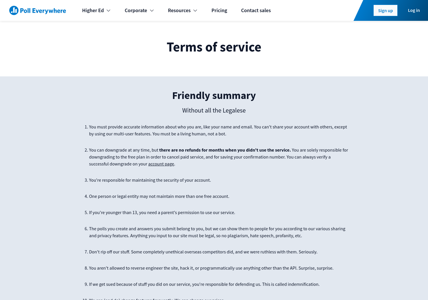 Terms of service | Poll Everywhere