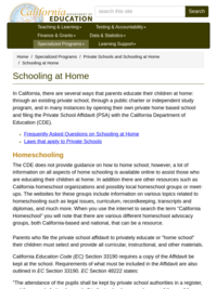California Department of Education: Schooling at Home