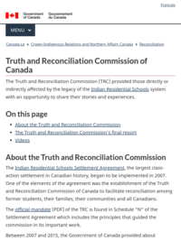 Truth and Reconcilitation Commission of Canada: Government Resource