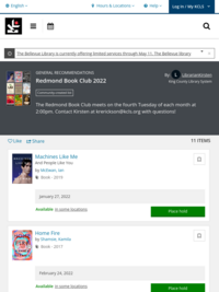 Redmond Book Club Selections 2022