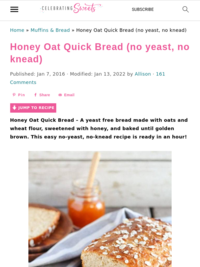 Celebrating Sweets | Honey Oat Quick Bread (no yeast, no knead)