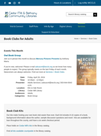 Book Clubs @ Cedar Mill &amp; Bethany Community Libraries