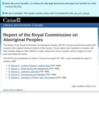 Report of the Royal Commission on Aboriginal Peoples - Library and Archives Canada
