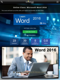 Microsoft Word 2016 (You will need a CMLibrary Card to access Universal Class)