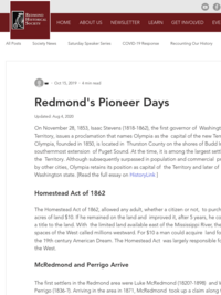 Redmond's Pioneer Days