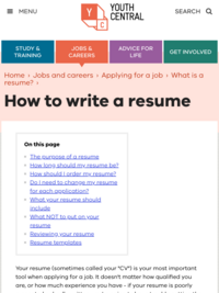 Youth Central: How to Write a Resume