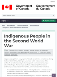 Veteran Affairs Canada: Indigenous People in the Second World War