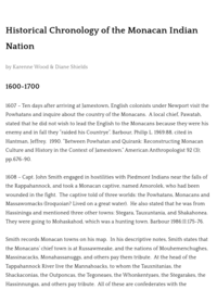 Historical Chronology of the Monacan Indian Nation