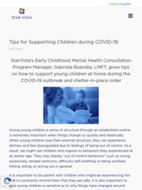 Star Vista Tips for Supporting Children During COVID-19