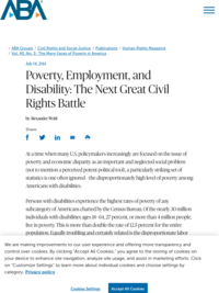 Poverty, Employment, and Disability: The Next Great Civil Rights Battle