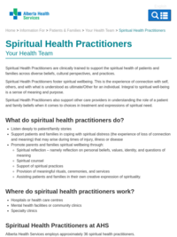 Website: Alberta Health Spiritual Health Practitioners