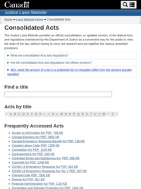 Consolidated Statutes and Regulations of Canada