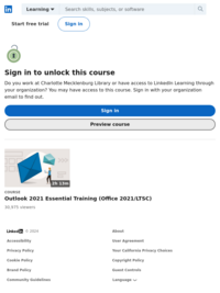 Microsoft Outlook: Learning Outlook 2016  ( You will need a CMLibrary Card to access LinkedIn Learning)