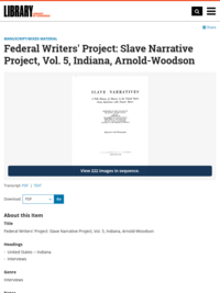 Federal Writers' Project: Slave Narrative Project, Vol. 5, Indiana, Arnold-Woodson
