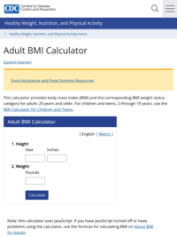 Adult BMI (Body Mass Index) Calculator