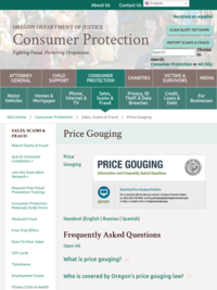 OR Dept of Justice: COVID-19 Scams and Price Gouging FAQs