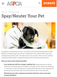 Spay and Neuter: ASPCA
