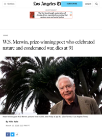 W.S. Merwin, prize-winning poet who celebrated nature and condemned war, dies at 91