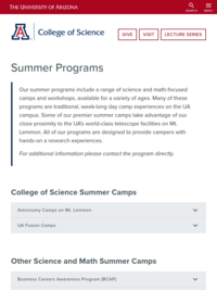 University of Arizona College of Science Summer Programs