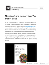 Alzheimer’s and memory loss: You are not alone, from Shelf Talk