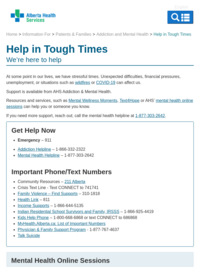 Help in Tough Times | Alberta Health Services