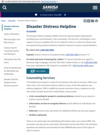 Substance Abuse and Mental Health Services Administration| Disaster Distress Helpline