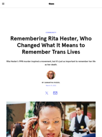 Remembering Rita Hester, Who Changed What It Means to Remember Trans Lives by Samantha Riedel