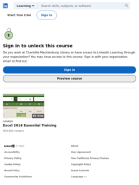 Microsoft Excel-2016 Essential Training (You will need a CMLibrary Card to access LinkedIn Learning)