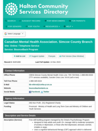 BounceBack | Canadian Mental Health Association| Halton Community Services Directory
