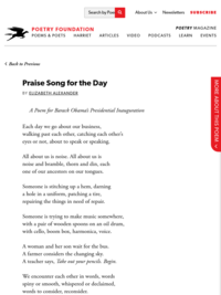 Praise Song for the Day by Elizabeth Alexander | Poetry Foundation