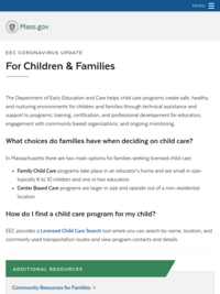 Massachusetts EEC Emergency Child Care Information