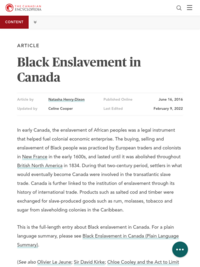 Black Enslavement in Canada | The Canadian Encyclopedia