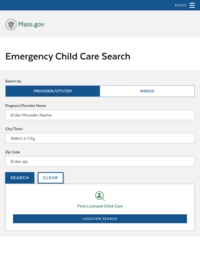 Massachusetts Department of Early Education and Care Emergency Care Search