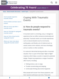 National Institute of Mental Health: Coping with Traumatic Events