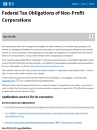 Federal Tax Obligations of Non Profit Corporations | Internal Revenue Service