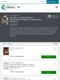 ODE Office of Indian Education Recommended Indigenous Oregon History Resources