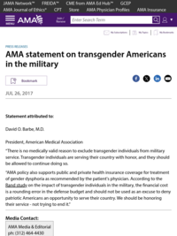 AMA Statement on Transgender Americans in the Military