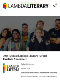 30th Annual Lambda Literary Award Finalists Announced