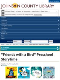 Friends with a Bird Preschool Storytime | Johnson County Library