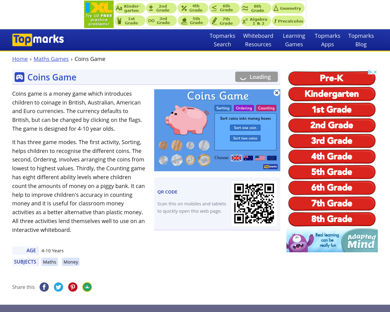 Topmarks Coins Game