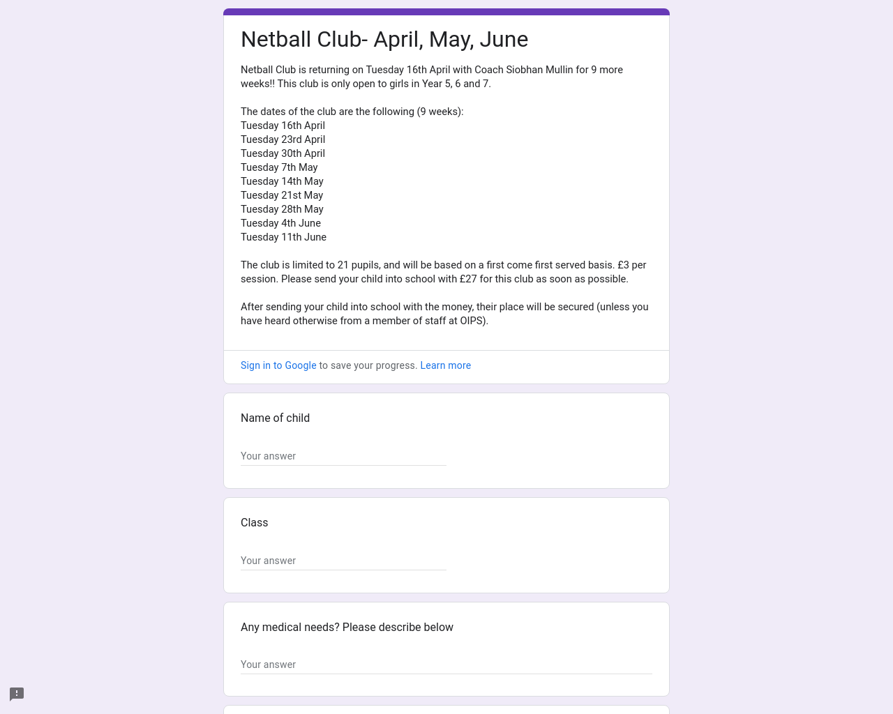 Netball- Year 5, 6 and 7 GIRLS- April, May, June