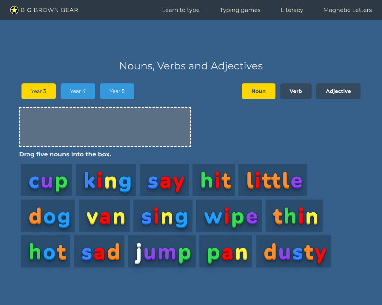 Nouns verbs and adjectives