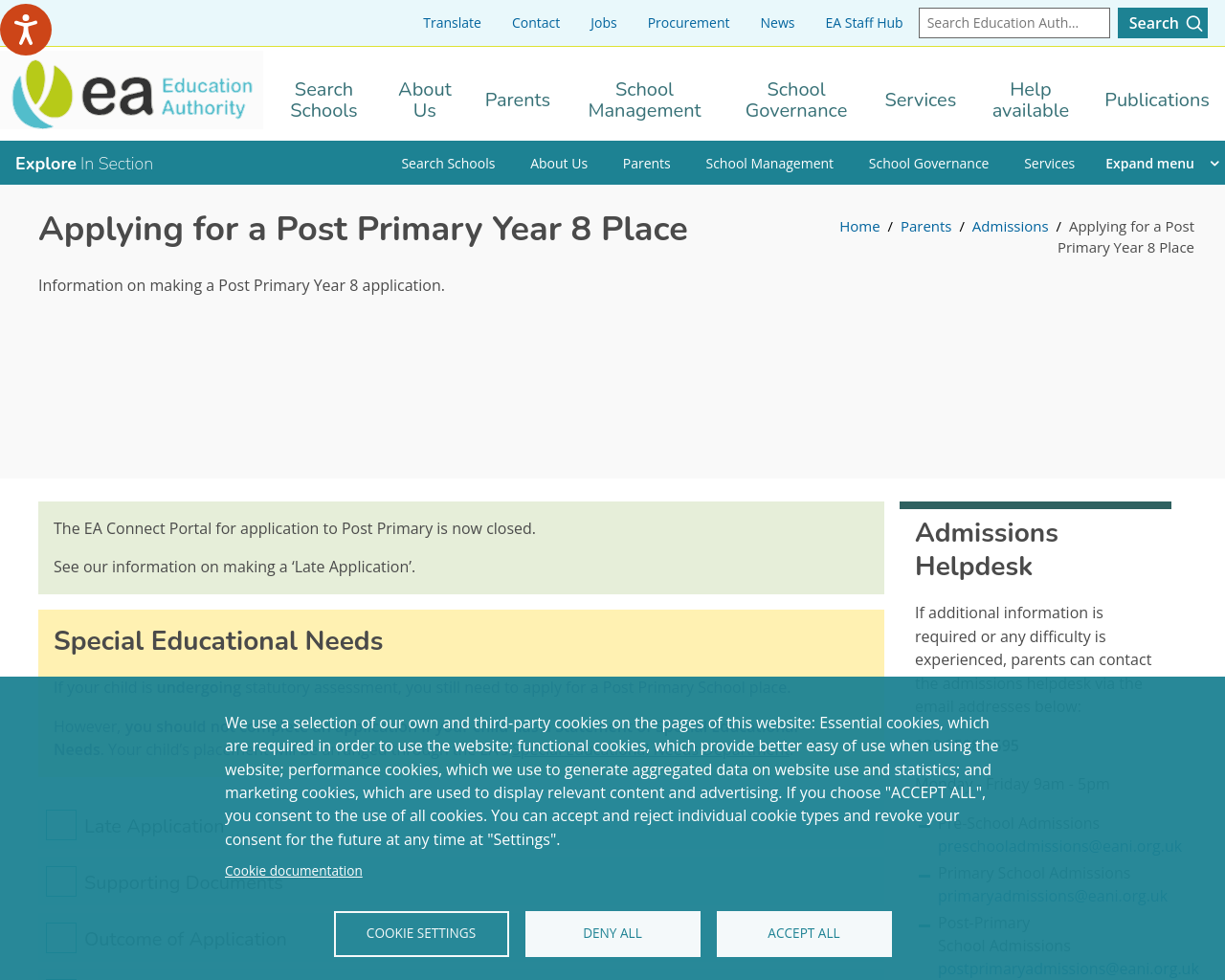 Post-primary admissions guidance