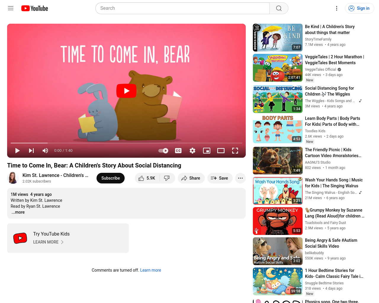 Time to Come In, Bear: A Children's Story about Social Distancing