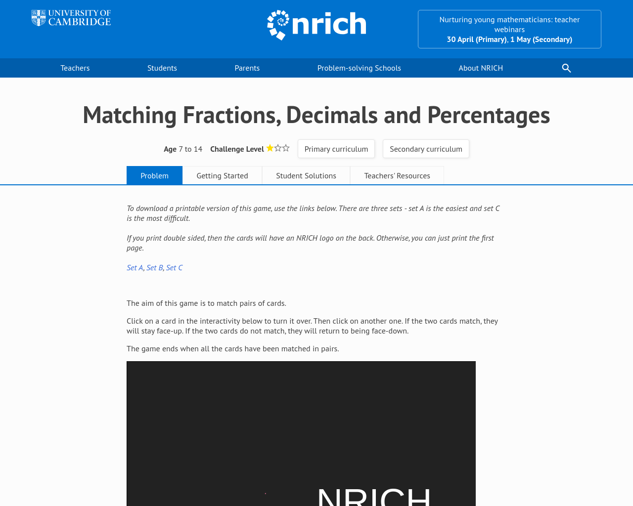 Fractions, Decimals & Percentages Game