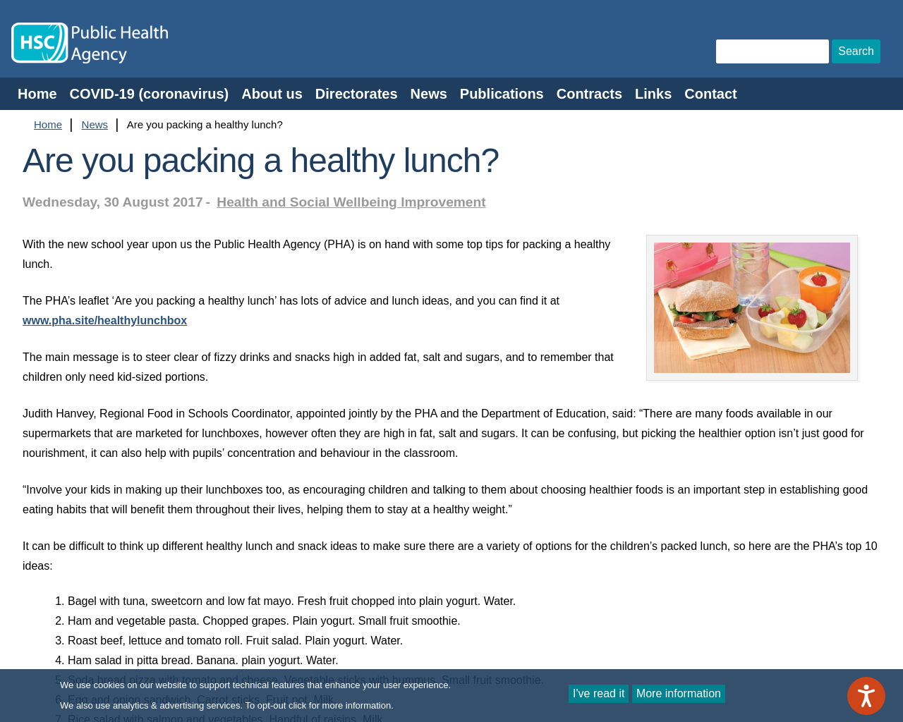 PHA NI  - Ideas for a Healthy Lunchbox 