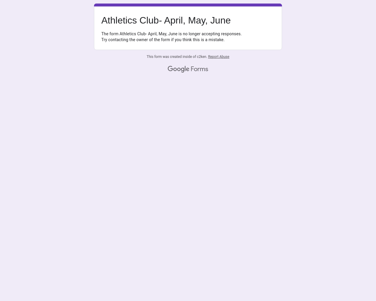 Athletics Club- April, May, June