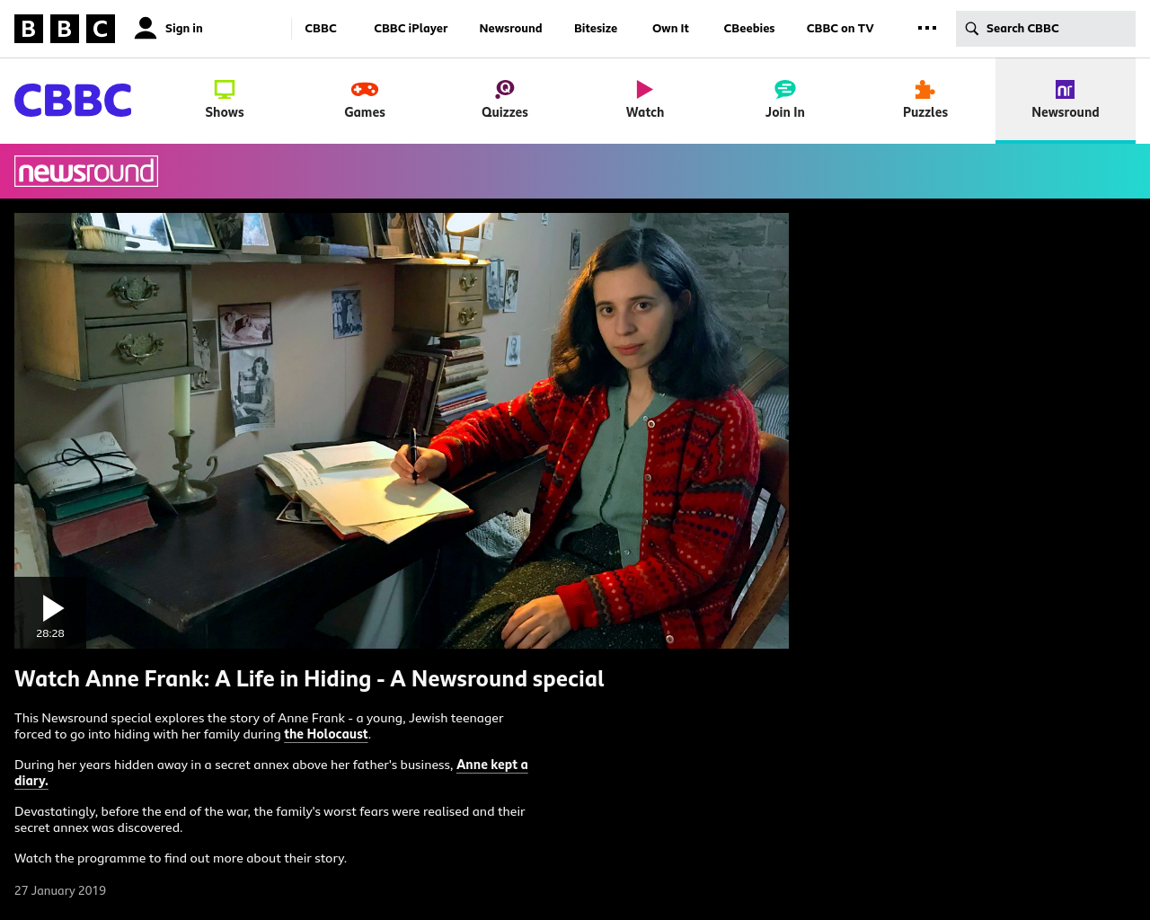 Newsround Special on Anne Frank 