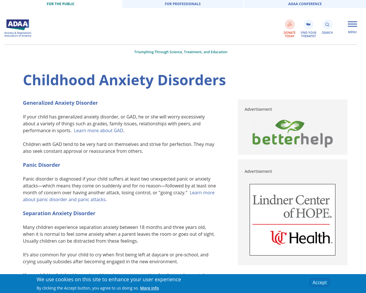Childhood Anxiety Disorders Information